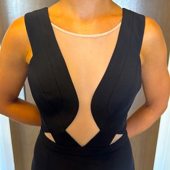 BCBG MAXAZRIA Formal Black Dress with Flesh Mesh Hidden Zipper in Back - Picture 4 of 10